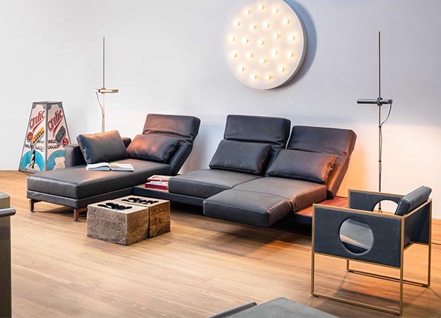 Ecksofa Moule medium Brühl Ablage Leder Funktionssofa Schlafsofa