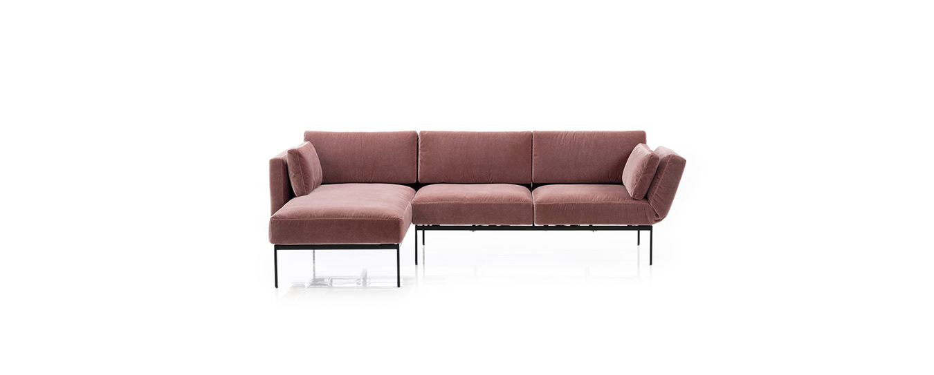 Das Ecksofa roro 20/soft von Brühl in rosa Samt. ecksofa funktionssofa roro 20 soft bruehl