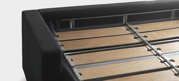 Der Holzlattenlattenrost der Pol74 Bettsofas. Pol74 Bettsofa Schlafsofa Holzlattenrost