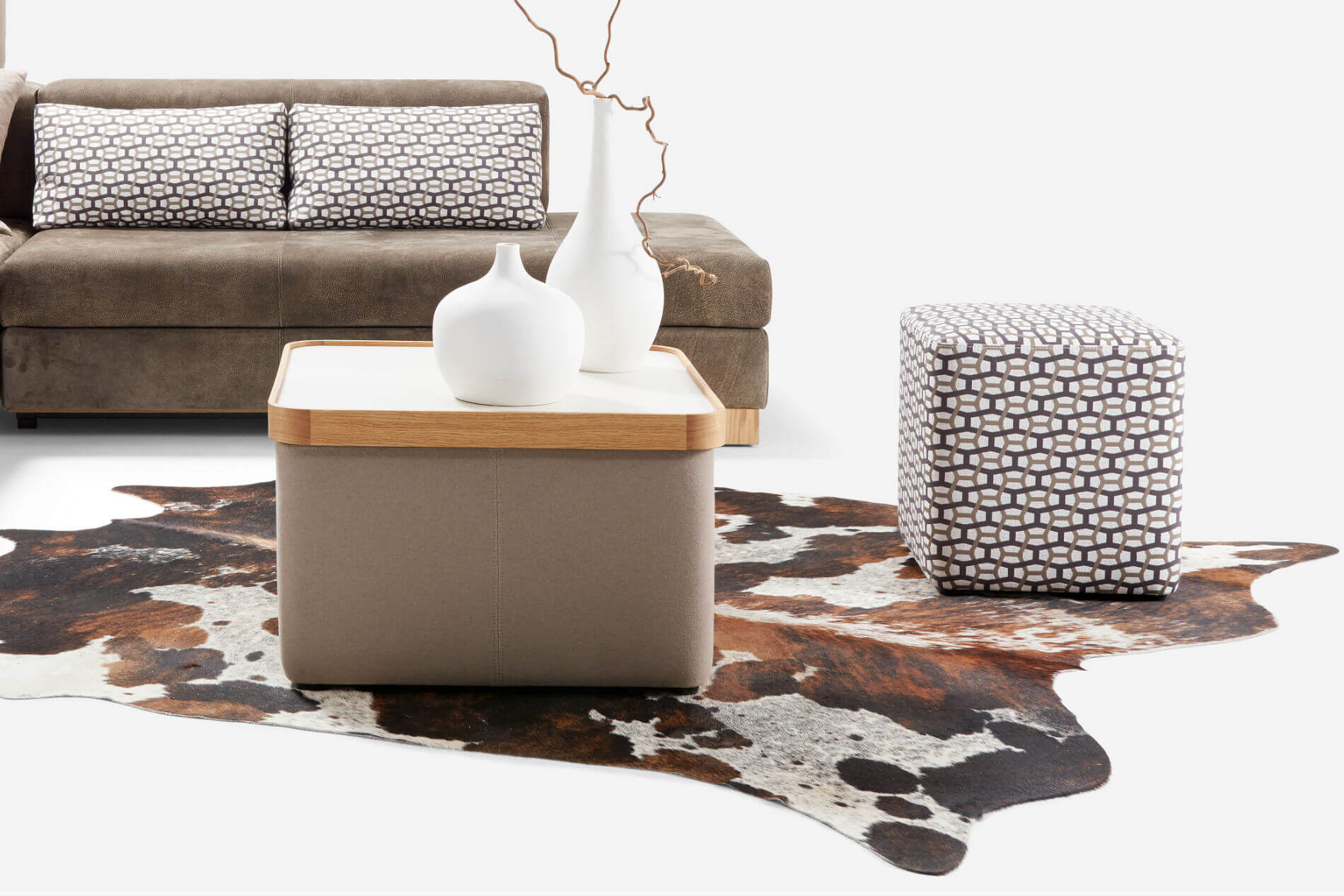 Hocker Bono Signet Leder Tablett Tisch