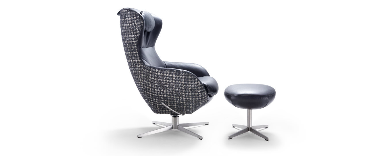 Sessel Jester Signet Leder Stoff Schwarz Edelstahlgestell