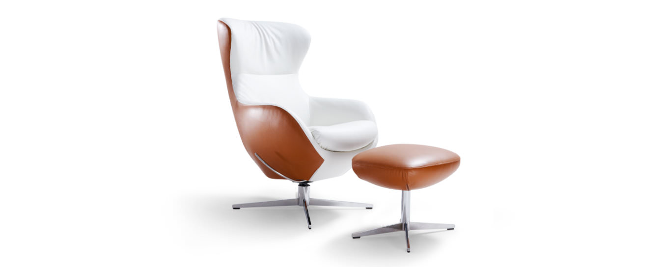 Sessel Jester Signet Leder weiß cognacfarben Metallgestell