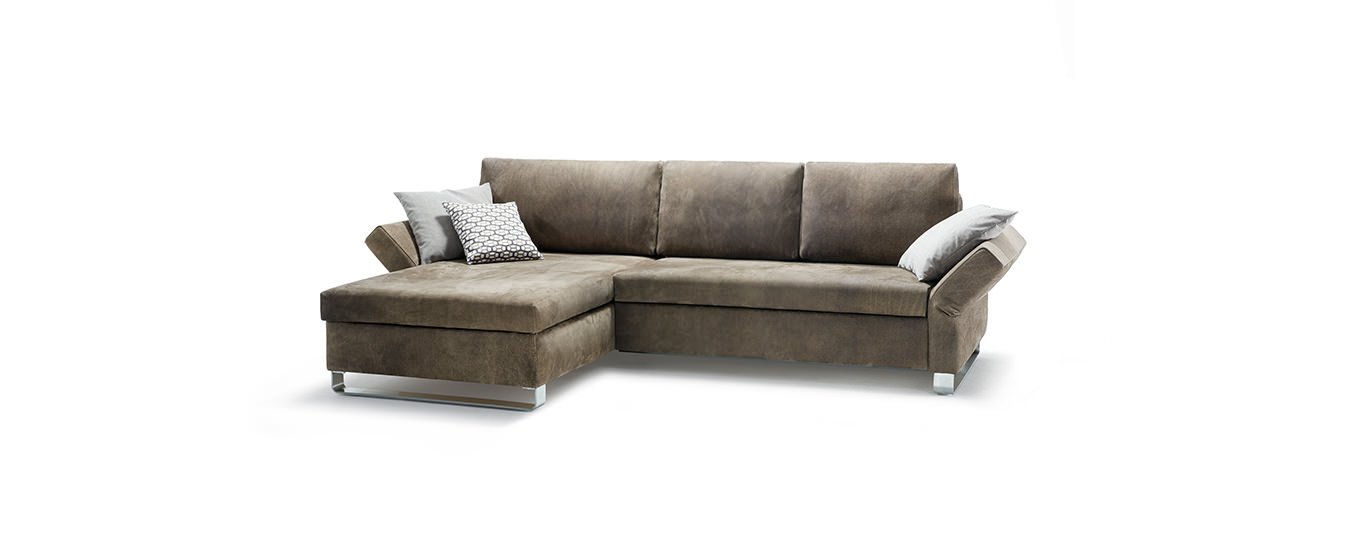 Schlafsofa Signet Lazlo Ecksofa Leder Rancho Edelstahlkufen Bettkasten