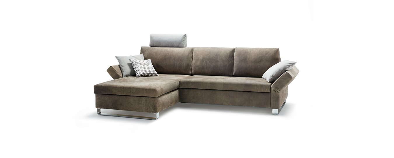 Signet Lazlo Schlafsofa Ecksofa Leder braun Edelstahlkufen Bettkasten 