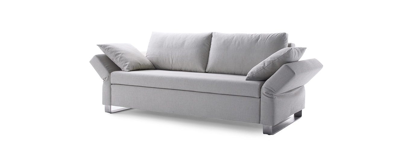 Hier sehen Sie das Lazlo Schlafsofa von Signet. Schlafsofa Lalzo Signet Stoff grau