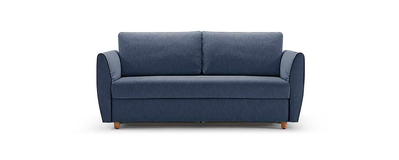 Das Schlafsofa Sapporo von Signet im Stoff Elton, Farbe denim. schlafsofa bettsofa sapporo signet
