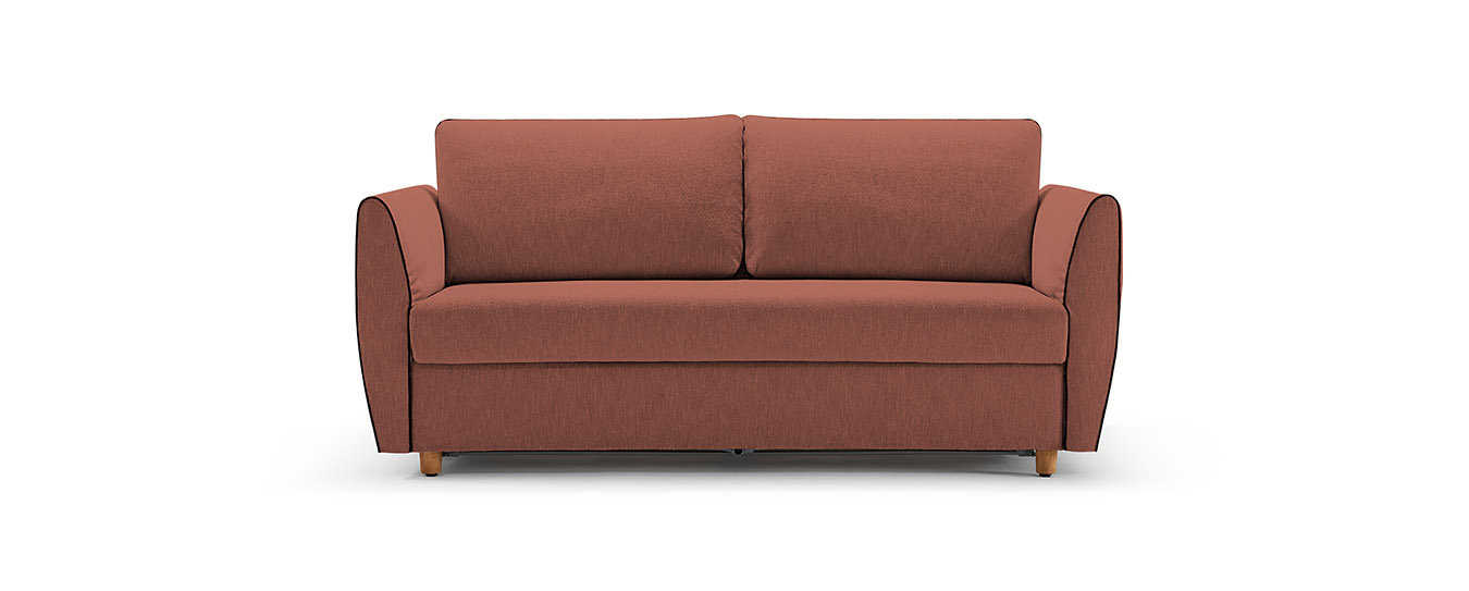 Das Schlafsofa Sapporo von Signet im Stoff Elton, Farbe terrakotta. Schlafsofa Bettsofa Sapporo Signet