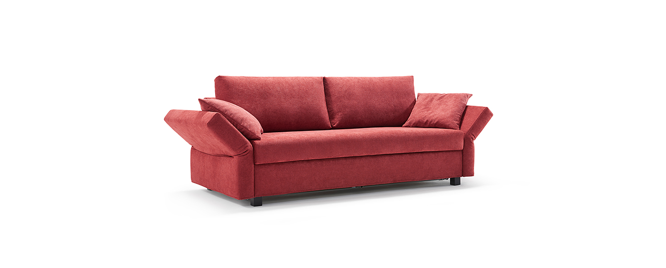 Das Schlafsofa Kyoto von Signet in rotem Stoff schlafsofa kyoto signet rot