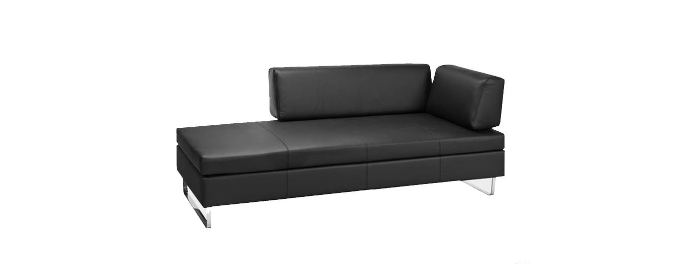 Schlafsofa Doppio Swiss Plus Bed for Living Schwarzes Leder Metallkufen 2 Rückenkissen